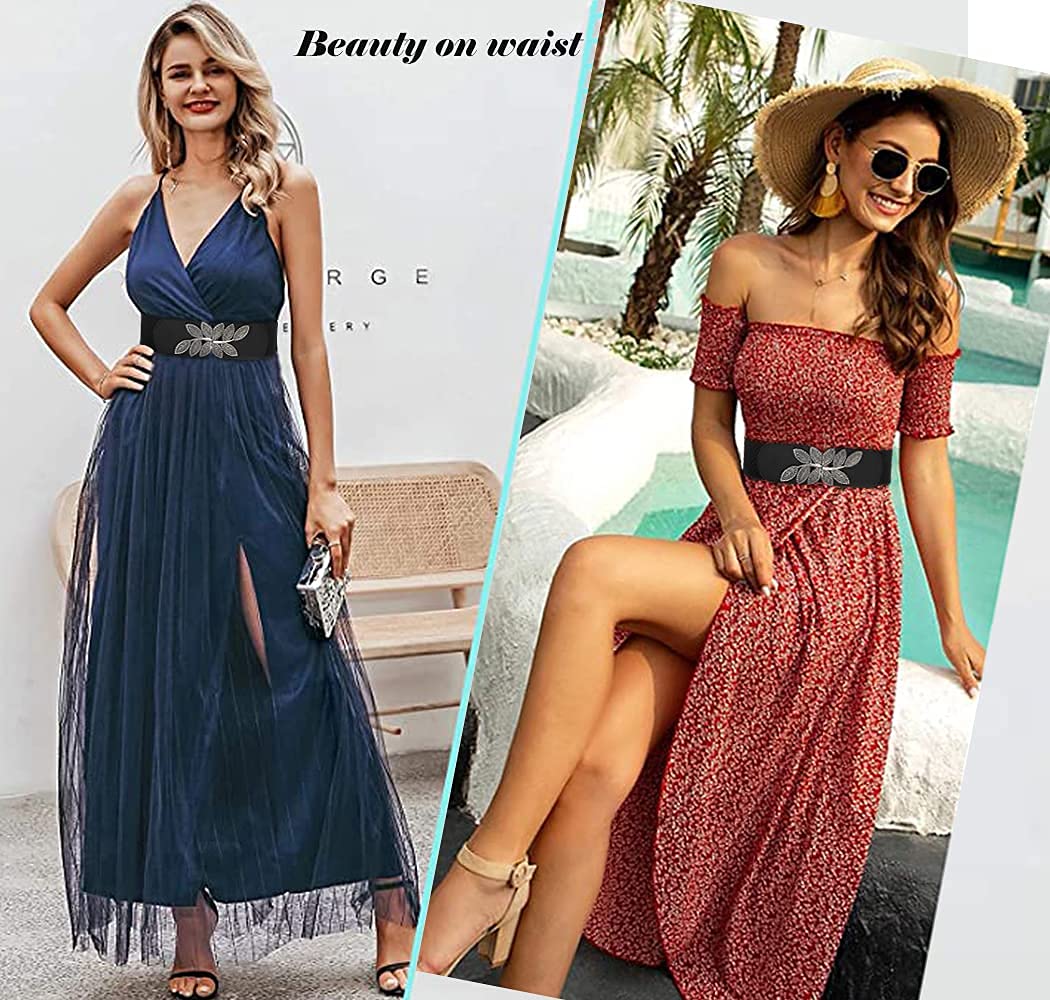PALAY Belts for Women Dresses Jumpsuit Dress Belts Vintage Elastic Wide Leaf Waist Belt Waistband(Black,68cm) PALAY Belts for Women Dresses Jumpsuit Dress Belts Vintage Elastic Wide Leaf Waist Belt Waistband(Black,68cm)